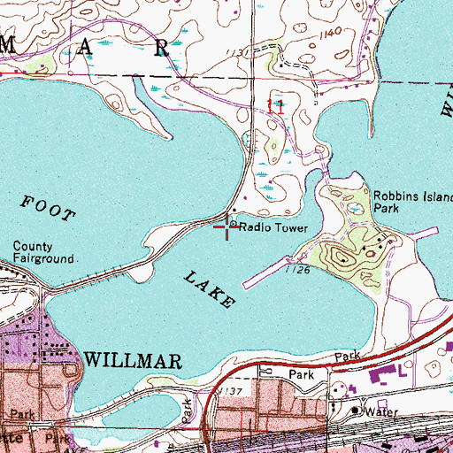 Topographic Map of KWLM-AM (Willmar), MN