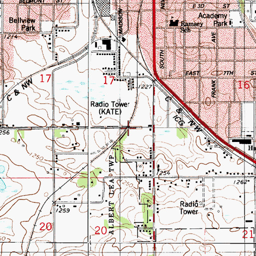 Topographic Map of KRGR-FM (Albert Lea), MN