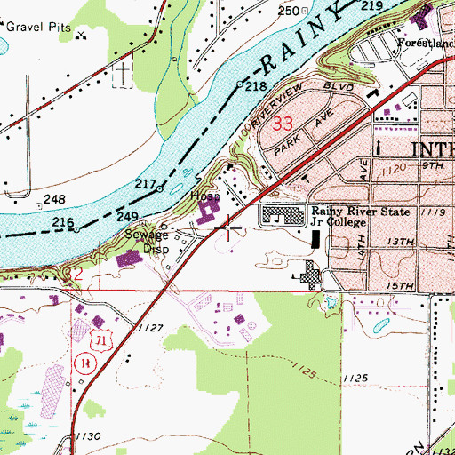 Topographic Map of KICC-FM (International Falls), MN