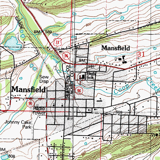 Topographic Map of Mansfield High School, AR