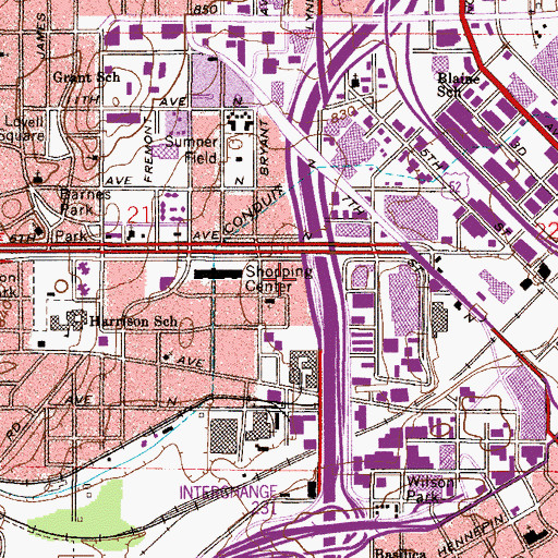 Topographic Map of KMOJ-FM (Minneapolis), MN