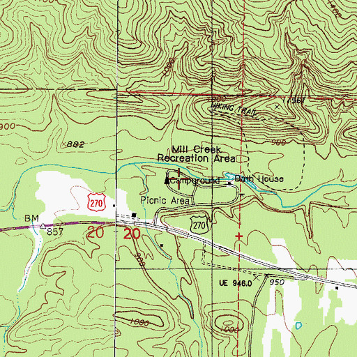 Topographic Map of Mill Creek Recreation Area, AR