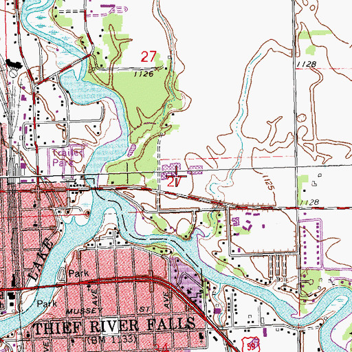 Topographic Map of KSRQ-FM (Thief River Falls), MN