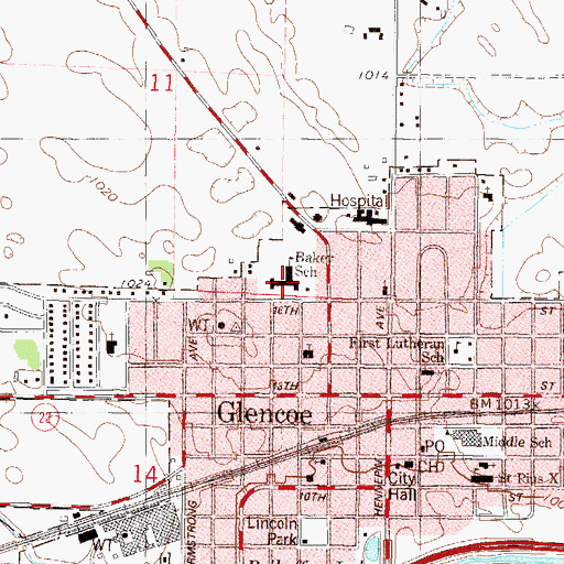 Topographic Map of Baker Elementary School, MN