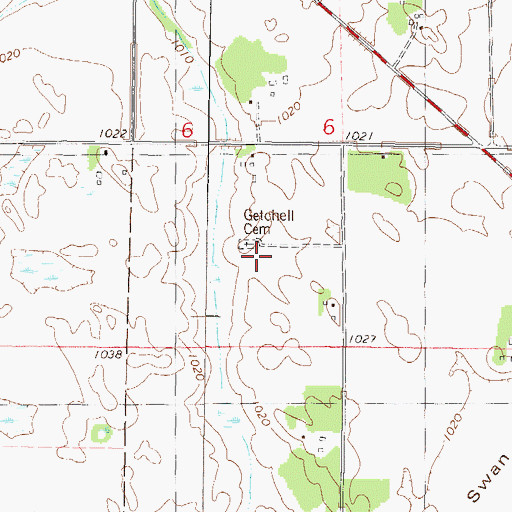 Topographic Map of Getchell Cemetery, MN