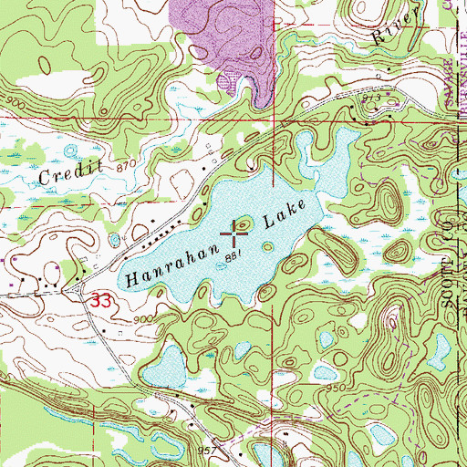 Topographic Map of Hanrahan Lake, MN