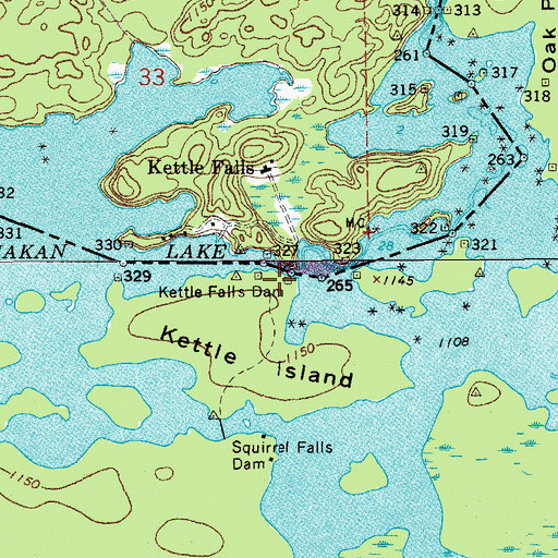 Topographic Map of Kettle Falls, MN