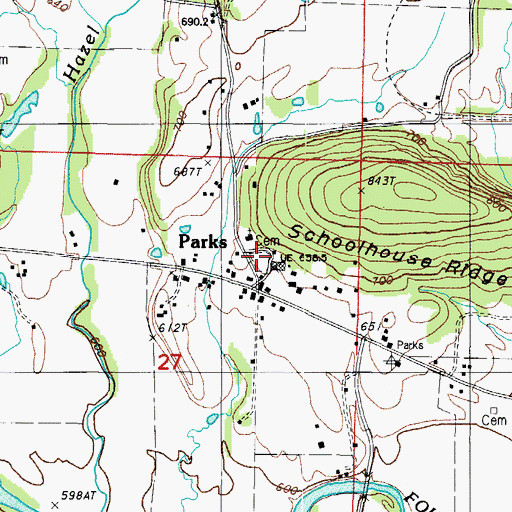 Topographic Map of Parks Cemetery, AR
