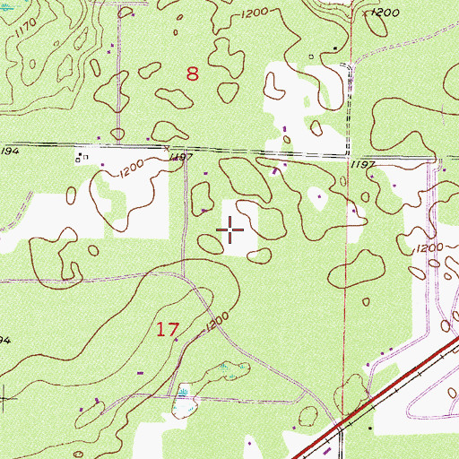 Topographic Map of WJJY-AM (Baxter), MN