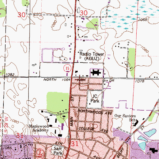 Topographic Map of KDUZ-AM (Hutchinson), MN