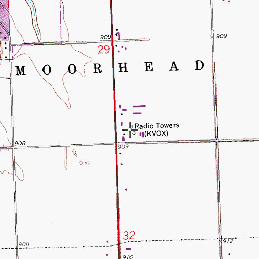 Topographic Map of KVOX-AM (Moorhead), MN