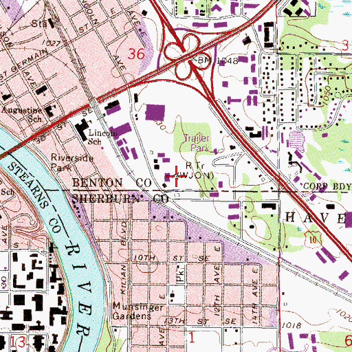 Topographic Map of WJON-AM (Saint Cloud), MN