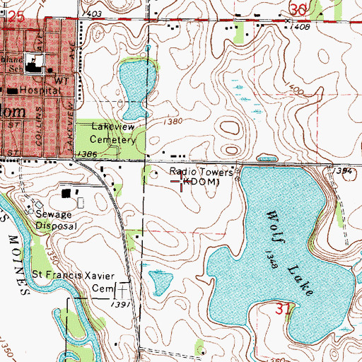Topographic Map of KDOM-AM (Windom), MN