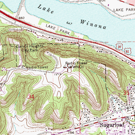 Topographic Map of KWNO-AM (Winona), MN