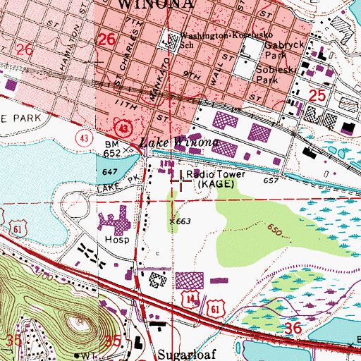 Topographic Map of KAGE-AM (Winona), MN