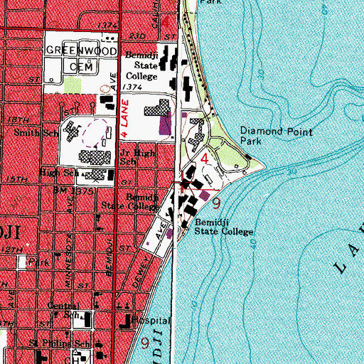 Topographic Map of KBSB-FM (Bemidji), MN