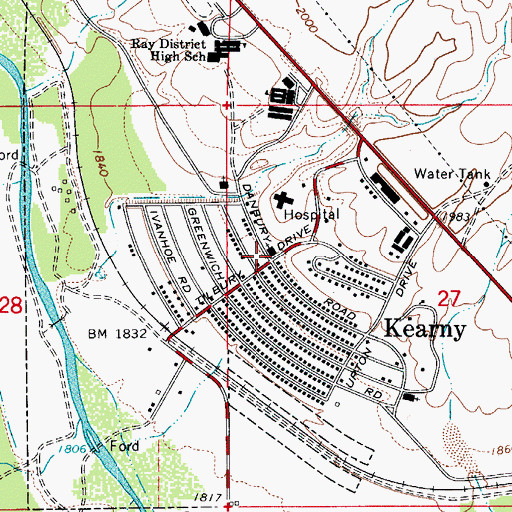 Topographic Map of Kearny, AZ