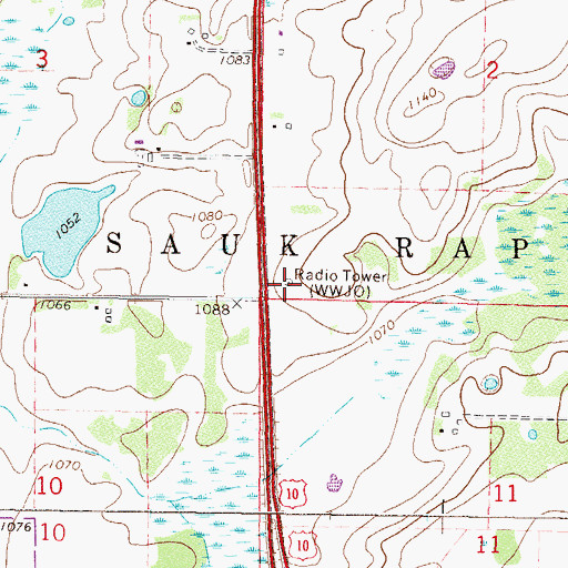 Topographic Map of KKSR-FM (Sartell), MN