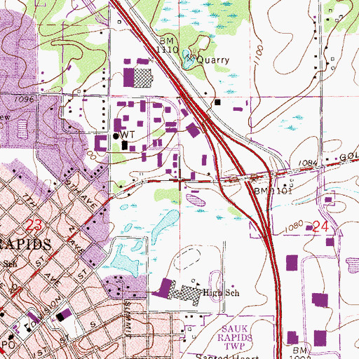 Topographic Map of KCFB-FM (Saint Cloud), MN