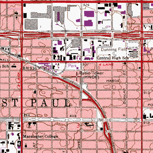 Topographic Map of KNOF-FM (Saint Paul), MN