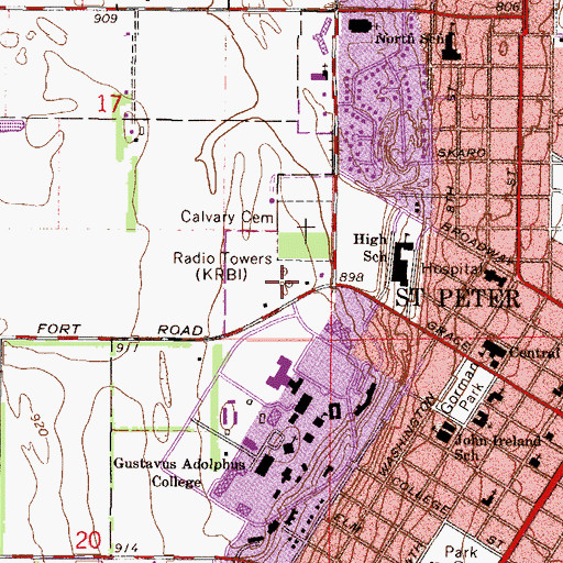 Topographic Map of KRBI-FM (Saint Peter), MN