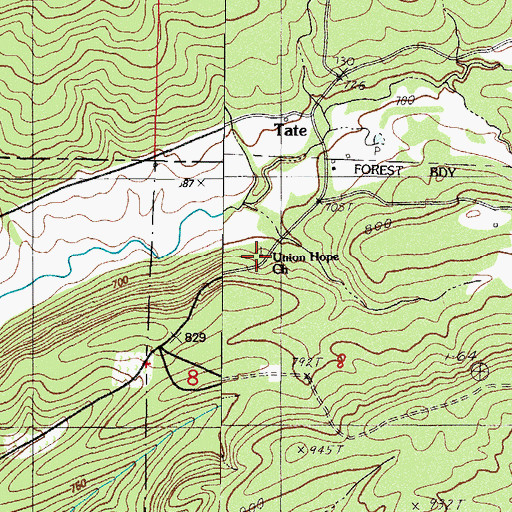 Topographic Map of Union Hope Baptist Church, AR