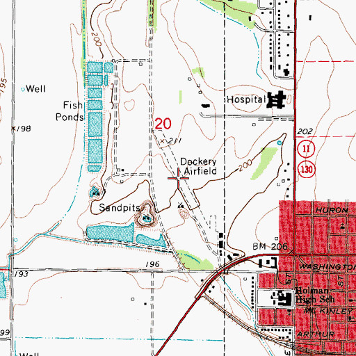 Topographic Map of Dockery Airfield (historical), AR