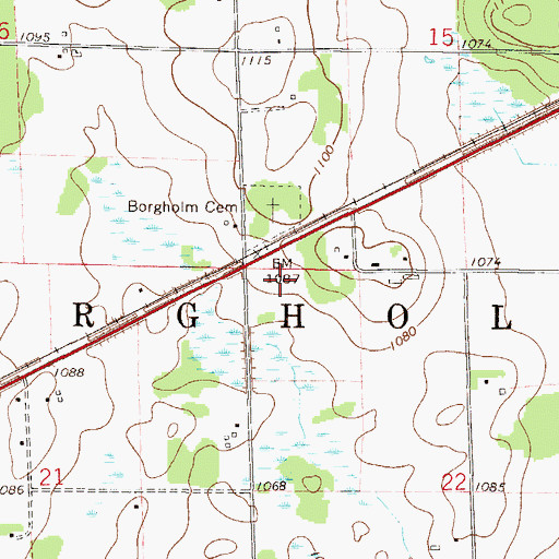 Topographic Map of Township of Borgholm, MN
