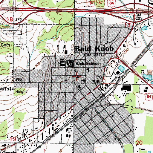 Topographic Map of Bald Knob Church of Christ, AR