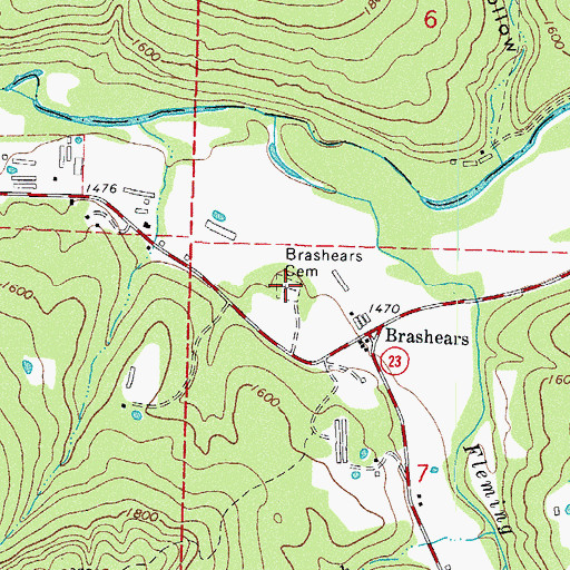 Topographic Map of Brashears Cemetery, AR