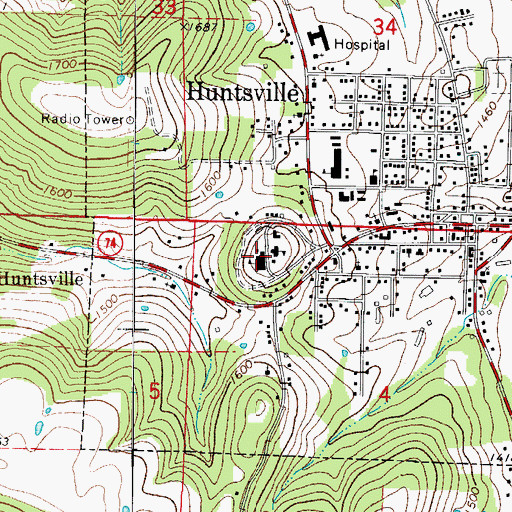 Topographic Map of Huntsville Middle School, AR