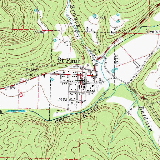 Topographic Map of Saint Paul High School, AR