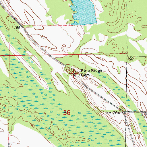 Topographic Map of Pine Ridge Cemetery, AR