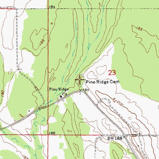 Topographic Map of Pine Ridge Cemetery, AR