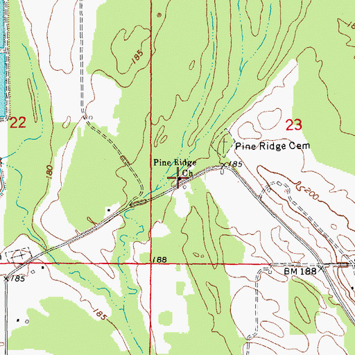 Topographic Map of Pine Ridge Church, AR