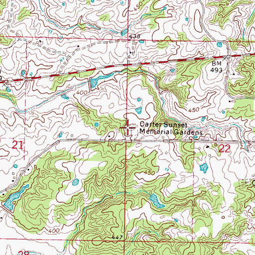 Topographic Map of Carter Sunset Memorial Gardens, MS