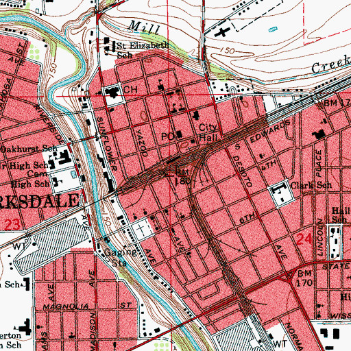 Topographic Map of Clarksdale, MS
