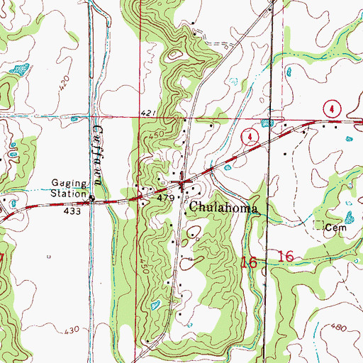 Topographic Map of Chulahoma, MS
