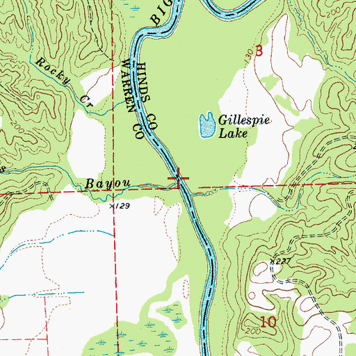 Topographic Map of Adams Bayou, MS