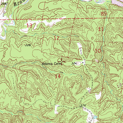 Topographic Map of Adams Cemetery, MS