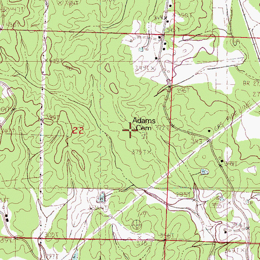 Topographic Map of Adams Cemetery, MS