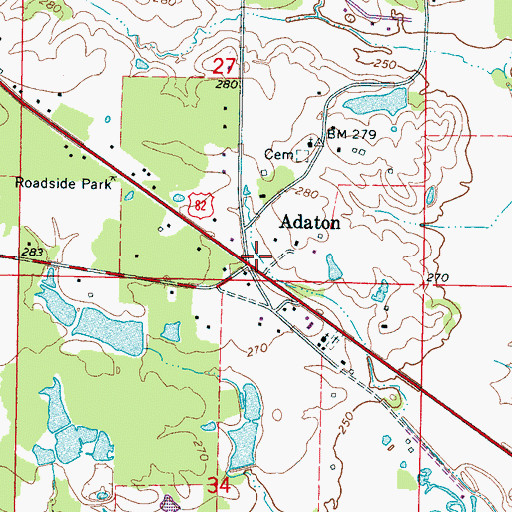 Topographic Map of Adaton, MS