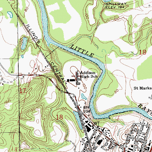 Topographic Map of Addison High School, MS