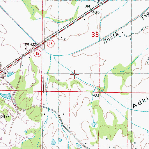 Topographic Map of Adkins Bottom, MS