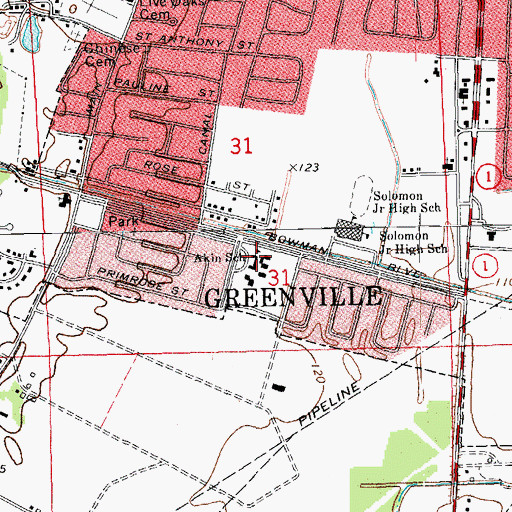 Topographic Map of Akin School, MS