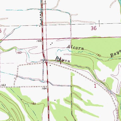 Topographic Map of Alcorn Bayou, MS