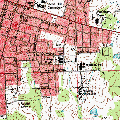 Topographic Map of Alexander High School, MS