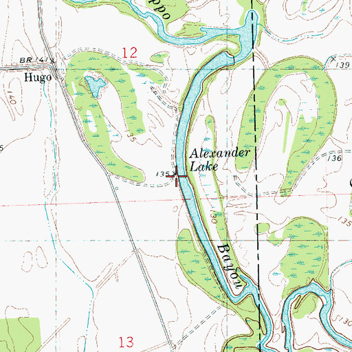 Topographic Map of Alexander Lake, MS