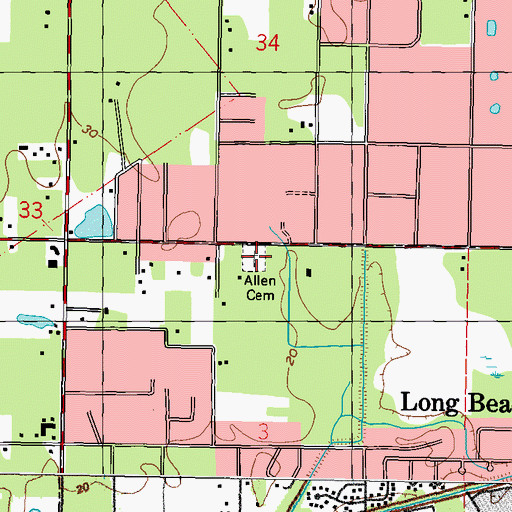 Topographic Map of Allen Cemetery, MS