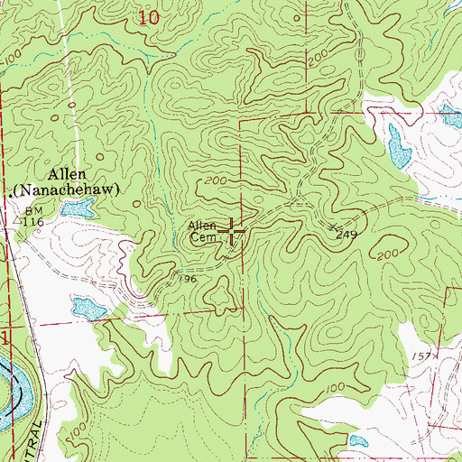 Topographic Map of Allen Cemetery, MS